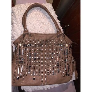 Studded leather hobo bag
